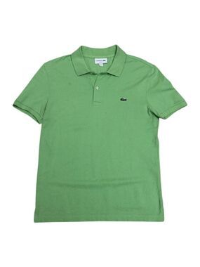 LACOSTE Designer Green Summer Business Casual Slim Polo Tee Shirt Mens Medium